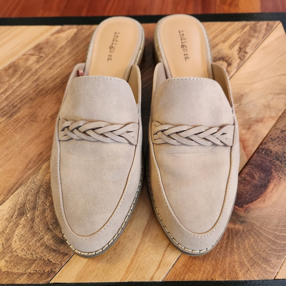 Indigo Braided Slip-On Mules in Beige